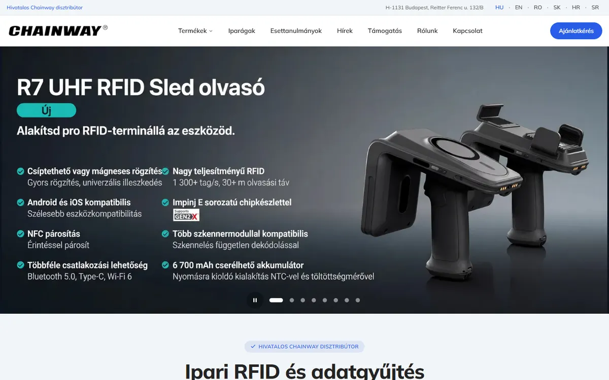 A chainwayrfid.hu nyitóoldala